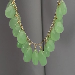Chrysoprase Bead Necklace, 14K Gold Chain, Adjustable, Gold, Handmade Necklace, Light Green, Green Faceted Natural Beads, Gift for Daughter