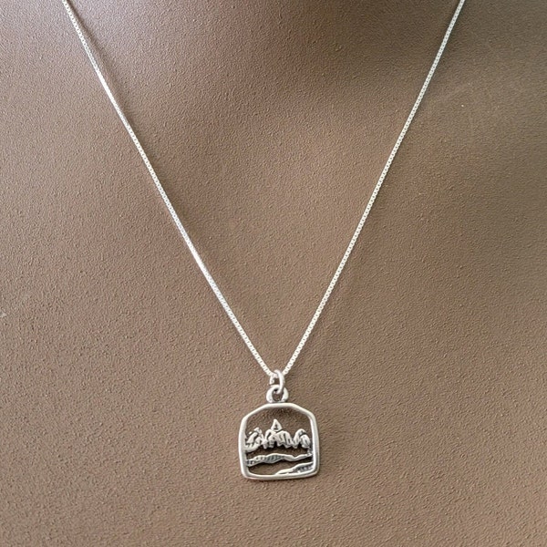 Mountain Necklace, Sterling Silver, Included Box chain, Grand Tetons Necklace, Mountain Earrings, Snake River, Cute Small Mountain Necklace