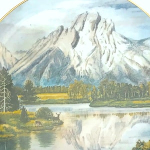 Teton Souvenir, 1979 Vintage Collectors Plate, Tetons, 10" diameter Jackson Hole and Snake River Oxbow Bend Commemorative,  Limited Edition