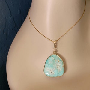 Big Turquoise Necklace, Natural #8 Nevada Spiderweb Turquoise, Handmade Artist Inspired, Gold Royston Turquoise Necklace, Big Turquoise