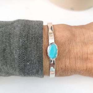 Stone Cuff Bracelet, Natural Gemstone CHOOSE Your STONE and SIZE, Sterling Silver Handmade Cuff Bracelet, Stackable Stone Cuff, Small Cuff