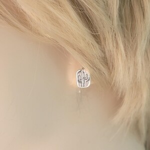 Saguaro Cactus Stud Earrings, Nature Inspired 925 Sterling Silver Posts, Southwestern Sonoran Jewelry Gift Cactus Desert Lover, 10mm Studs image 4