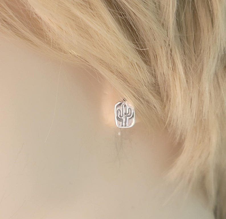 Saguaro Cactus Stud Earrings, Nature Inspired 925 Sterling Silver Posts, Southwestern Sonoran Jewelry Gift Cactus Desert Lover, 10mm Studs image 4