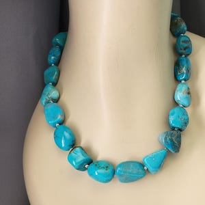 Turquoise Nugget Necklace - Natural Chunky Sterling Silver Adjustable Statement Handmade Gift for Girls with Real Western Arizonan Turquoise