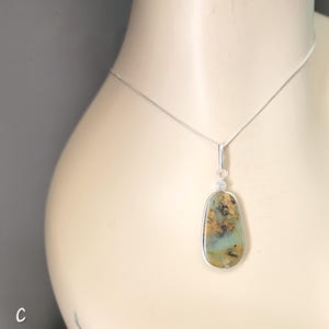 Peruvian Opal Sterling Silver Necklace, Artist Handmade Pendant Necklaces, Natural Blue and Green Peruvian Opal Jewelry October Birthstone
