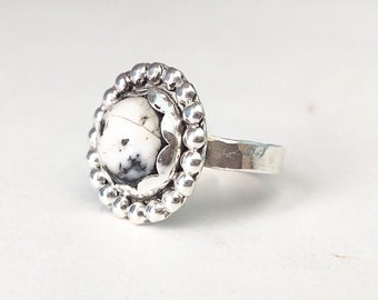 White Buffalo Turquoise Ring, Sterling Silver, Pointer Finger Ring, Western Ring, Handmade Western Turquoise Ring, White Buffalo Ring