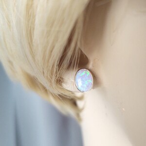 Opal Earrings, Sterling Silver Oval Studs, October Birthstone, Blue Opals, Understated Gift, Inexpensive Opal Everyday Posts