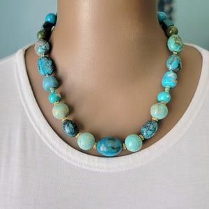 Turquoise Necklace Gold Filled Natural Nugget Handmade Artist Turquoise Adjustable Beaded Necklace  Western Turquoise Necklace Birthday Gift