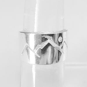 Mountain Ring, 925 Sterling Silver Teton Cut Out Artist Landscape Wide Band, Textured Tapered Shiny Band, Teton Souvenir