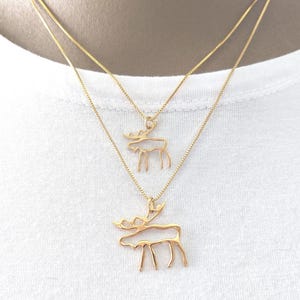 Moose Necklace, Dainty Charm Necklace, Sterling Silver or Gold, 2 Sizes, See Through Moose Pendant, Cute Deer Pendant, Moose Gift for her