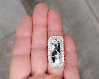 White Buffalo Turquoise Ring, Handmade Natural Turquoise Ring, Choose Your Own Stone AND Size, Statement Ring, Big Rectangle Gemstone Rings