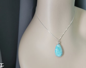 Turquoise Necklace, Sterling Silver Pendant, Natural Turquoise Artist Pendant, Handmade Turquoise Necklaces, Turquoise Necklace for daughter