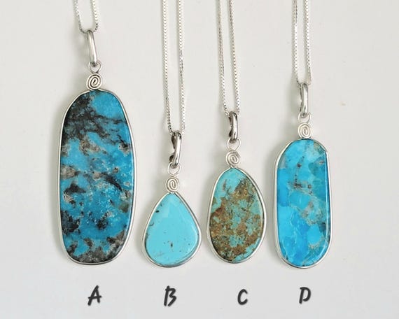 Turquoise Necklace, Sterling Silver Handmade Natural Stone