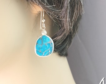 Turquoise Earrings, 925 Sterling Silver, Handmade Turquoise Dangle Western Turquoise Jewelry, Artist Statement