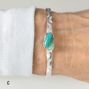 Turquoise Cuff Bracelet, Handmade Sterling Silver Natural Arizona Turquoise Gemstone Bracelet, Dainty Handmade Stackable Artist Bracelet