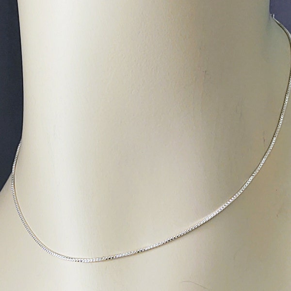 Sterling Silver Chain For Charms, Dainty Short Box Chain for Pendant Charms, Minimalist Short Silver Chain, 15 inch chain,  Ready to ship