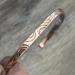 Copper Bracelet, Large Size Artist Patterned Solid Metal Modern Handmade Sturdy Stackable Cuff