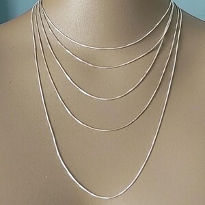 Sterling Silver Chain Choice of 15", 16", 18", 20" 24" 30" Dainty Box Chain, Solid Silver Necklace Chain, Choker, Chains For Pendants Charms