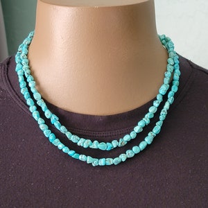 Turquoise Necklace, Sterling Silver, Adjustable, Small Handmade Natural Nugget Turquoise Necklace,  Western Small Turquoise Bead Necklace