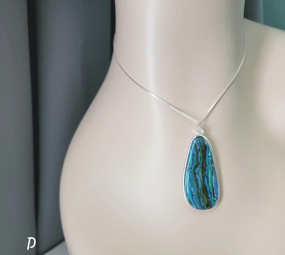 Rainbow Calsilica Pendant Necklace, Sterling Silver Artist Detail, Multi Color Stone Jewelry