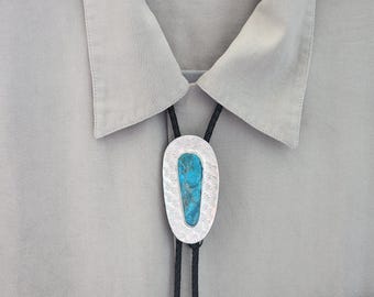 Turquoise Bolo Tie, Handmade Sterling Silver Western Artist Necktie, Fashion Lariat