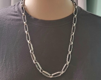 Collar de cadena de plata esterlina oxidada hecho a mano, 22" de eslabón de plata reciclada
