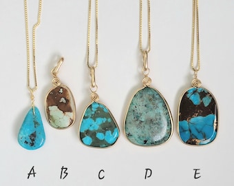A Gold Turquoise Necklace, Handmade Natural Turquoise, Pic your own Small Gold Stone Necklace, Western Turquoise Cowgirl Gift Chain Included