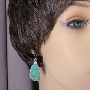 Turquoise Earrings, Sterling Silver Handmade Western Natural Green Turquoise Dangle Earring, Artist inspired Statement Earring, Cowgirl Gift