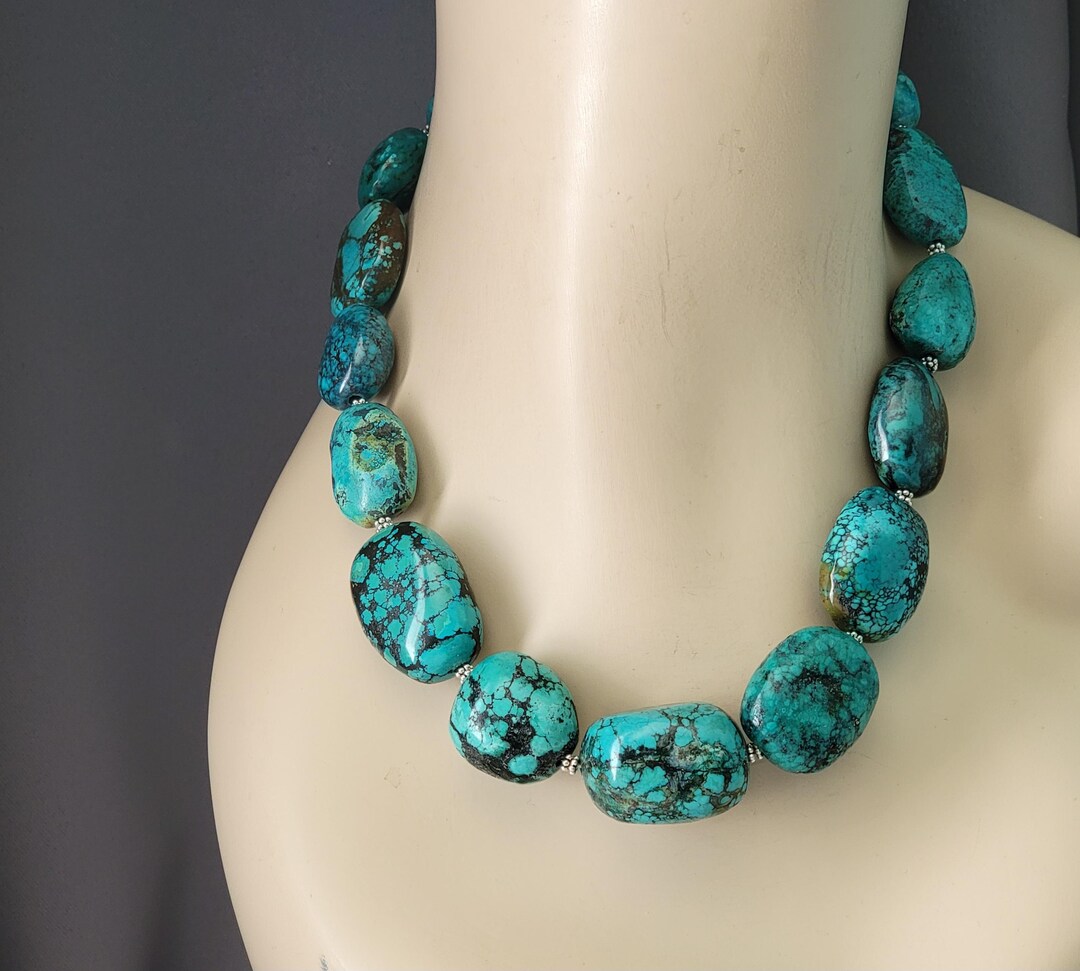 Chunky Beaded Necklace- Dark Turquoise main image 1