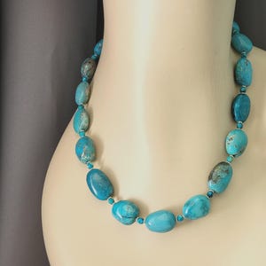 Chunky Turquoise Bead Necklace, Sterling Silver, Choker, Natural Arizona Nugget Turquoise, Handmade Artist Statement Western Bead Necklace
