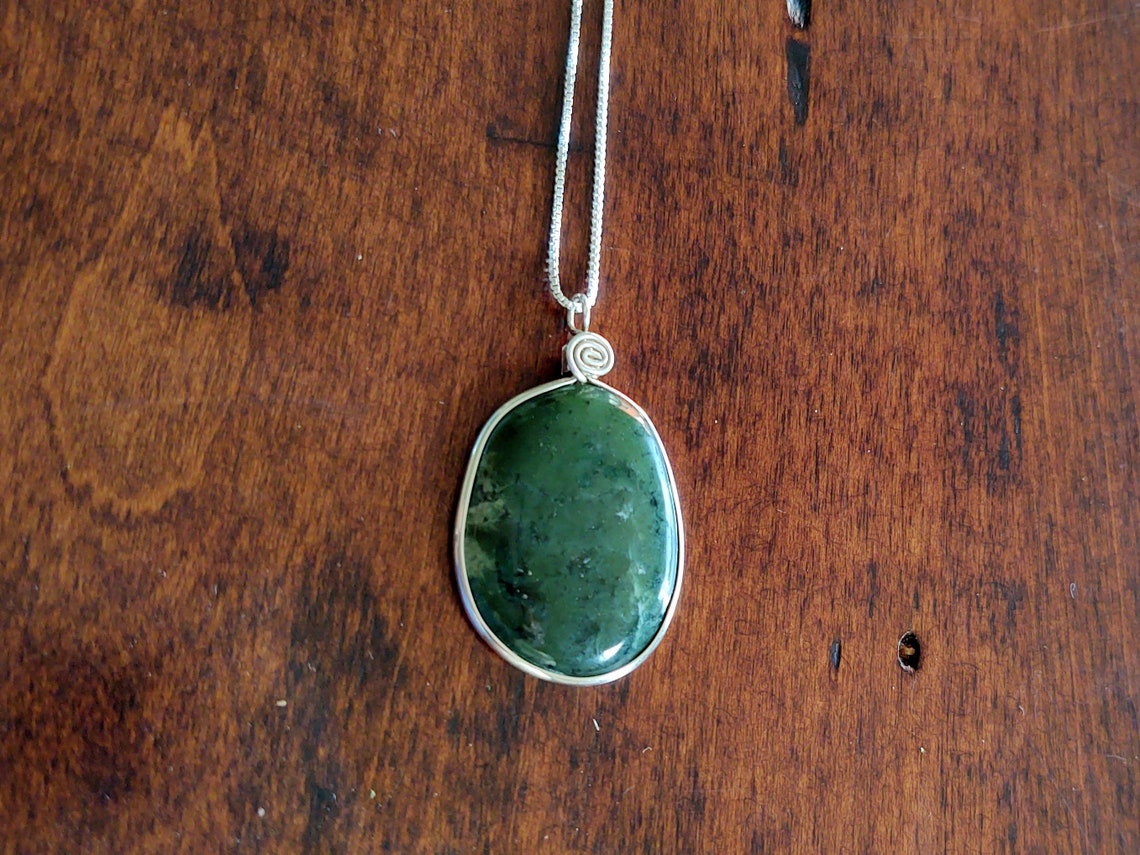 Wyoming Nephrite Jade Sterling Silver Wire Wrapped Natural Etsy