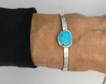 Turquoise Cuff Bracelet, Handmade Natural Stone Bracelet, Small Stone Handmade Cuff Bracelet, Dainty Turquoise Stackable Bracelet, Stackable