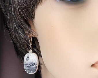 White Buffalo Turquoise Earrings, Sterling Silver Designer Style, Natural White Buffalo Turquoise Handmade Stone Dangles