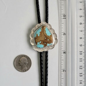 Natural Turquoise Bolo, Sterling Silver Stone Bolo Tie, Leather Cord, Western Accessories, Lariat Necklace #8 Turquoise Handmade Bolo