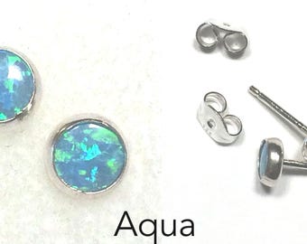 Stud Earrings 5 mm Tiny Opal Round Earrings 925 Sterling Silver Post Dainty Trendy Studs,  Minimalist Opal 2nd Hole Hypoallergenic Stud