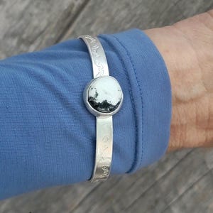 White Buffalo Turquoise Cuff Bracelet, Small HandmadeWhite Turquoise Stone, Dainty Stackable Everyday Western Black and White Cuff