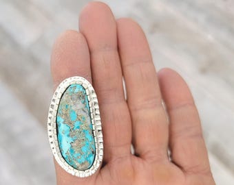 Turquoise Handmade Ring, 925 Sterling Silver Artist Statement Natural Nevada Blue Green Turquoise Size 8
