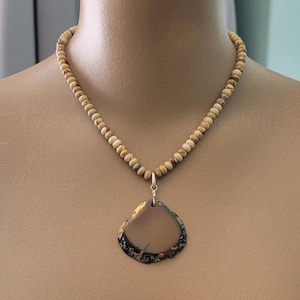 Agate Necklace Natural Translucent Montana Agate Pendant Sterling Silver Picture Jasper Beaded Necklace Artist Original Art Neutral Stones
