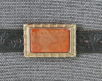 Belt Buckle, Statement Western Inspired Coral Large Buckle, Mens Belt Accessories, Natural Coral and Gold Cowboy Buckle for Jeans