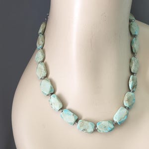 Turquoise Necklace, Natural Stone Sterling Silver Adjustable Length, Artist Handmade Statement, Chunky Bead Turquoise, Boulder Turquoise
