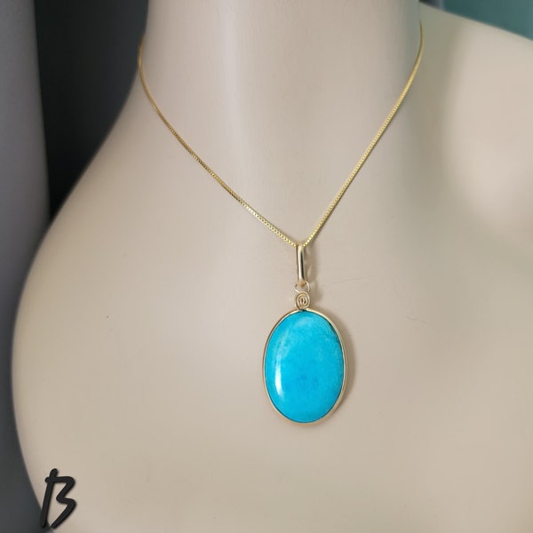 Gold Turquoise Necklace, Turquoise With Gold-filled Pendant, Natural Turquoise Necklace, Handmade Western Artist Necklace, Gift for Her