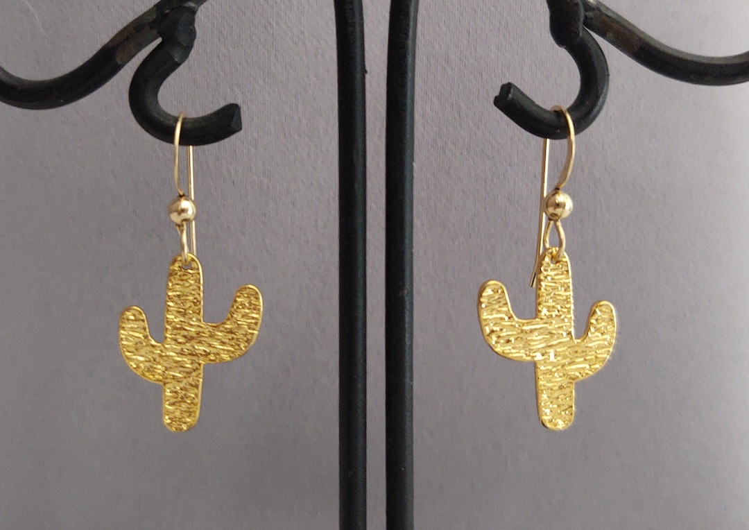 14 Karat Gold Plated Small Saguaro Cactus Stud Earrings