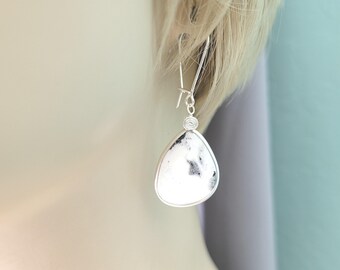 White Buffalo Turquoise Earring, 925 Sterling Silver Handmade Artist Statement Rare Stone Western Silver Dangles