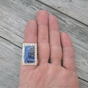 Lapis Ring, Large Natural Lapis Lazuli Stone Ring, Sterling Silver Square Statement Ring, Artist Inspired Rings, Handmade Silver Stone Ring