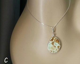 Variscite Necklace, Sterling Silver Pendant, Natural Nevada Variscite, Natural Stone Pendant, Handmade Silver Necklace, Western Green Stone