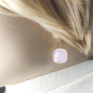 Large Faceted Stone Earrings, Natural Stones, 18K Gold Vermeil Ear Wires, Rose Quartz, Chalcedony, Labradorite, Timeless Fashion