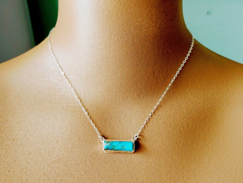 Fun cool and dainty for her Handmade statement bar necklace 925 Sterling Silver Dainty Minimalist Necklace Turquoise Bar Necklace Choker