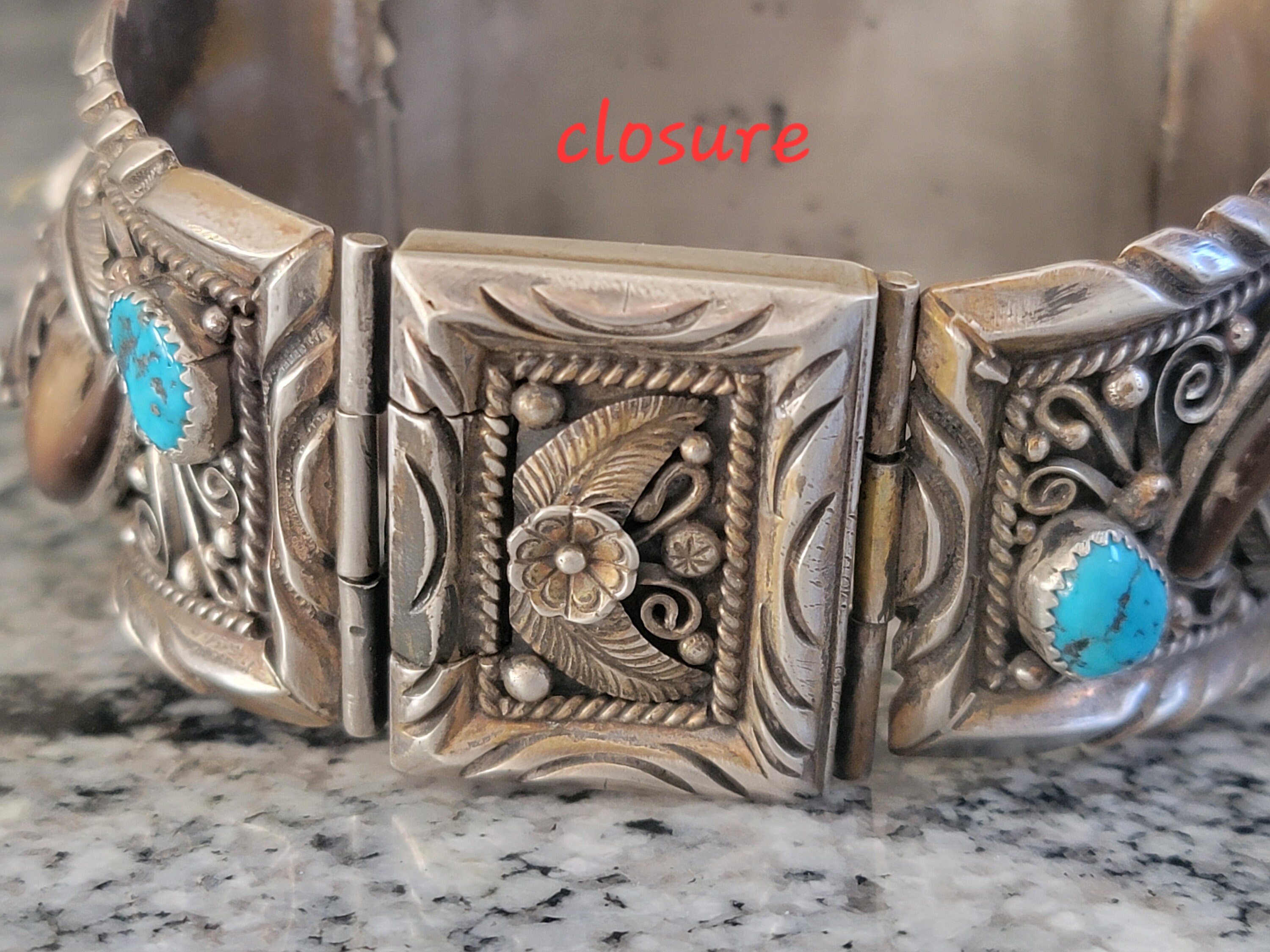 Sterling Watch Bracelet, Elaborate Vintage Navajo Bear Claws Sterling Watch Bracelet, Elaborate Vintage Navajo Bear Claws
