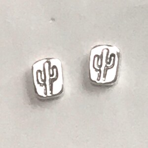 Saguaro Cactus Stud Earrings, Nature Inspired 925 Sterling Silver Posts, Southwestern Sonoran Jewelry Gift Cactus Desert Lover, 10mm Studs image 1