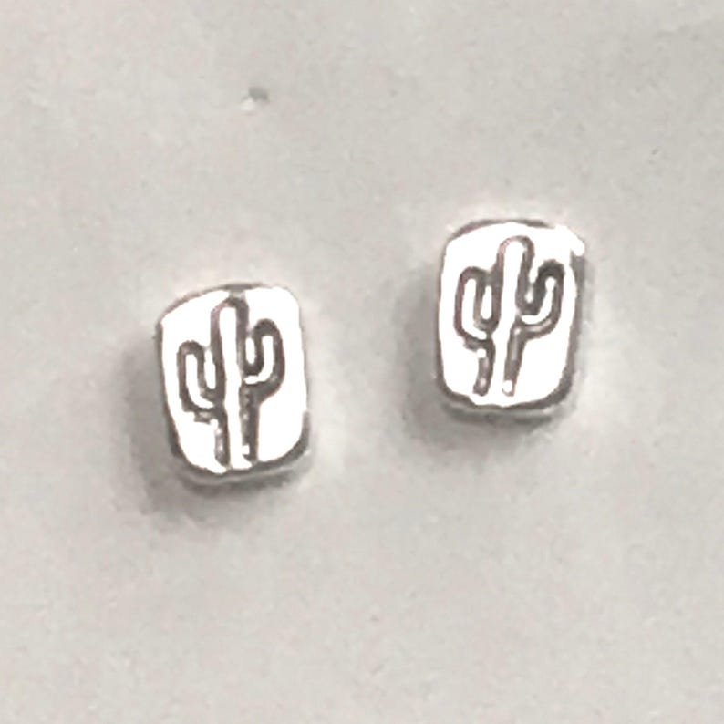 Saguaro Cactus Stud Earrings, Nature Inspired 925 Sterling Silver Posts, Southwestern Sonoran Jewelry Gift Cactus Desert Lover, 10mm Studs image 1